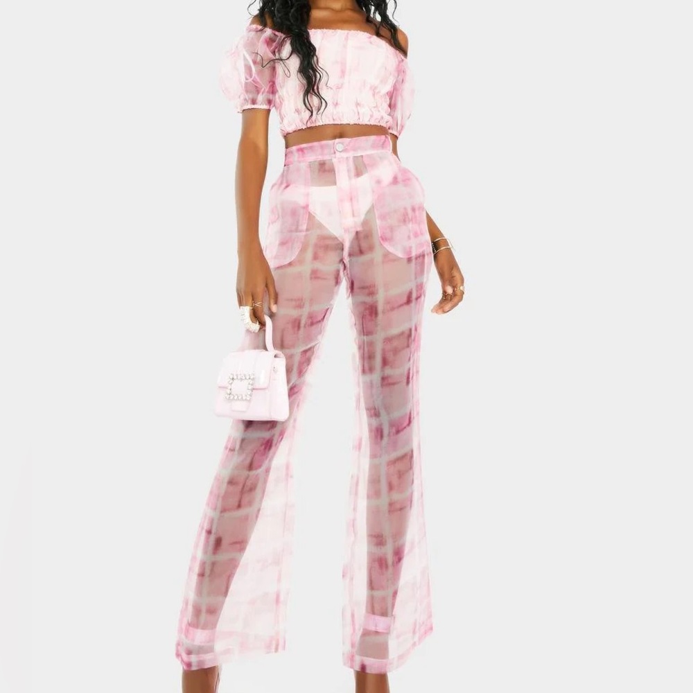 NEW TWIIN NO DOUBT ORGANZA PANTS Sheer Pink Festival Rave Pants Medium